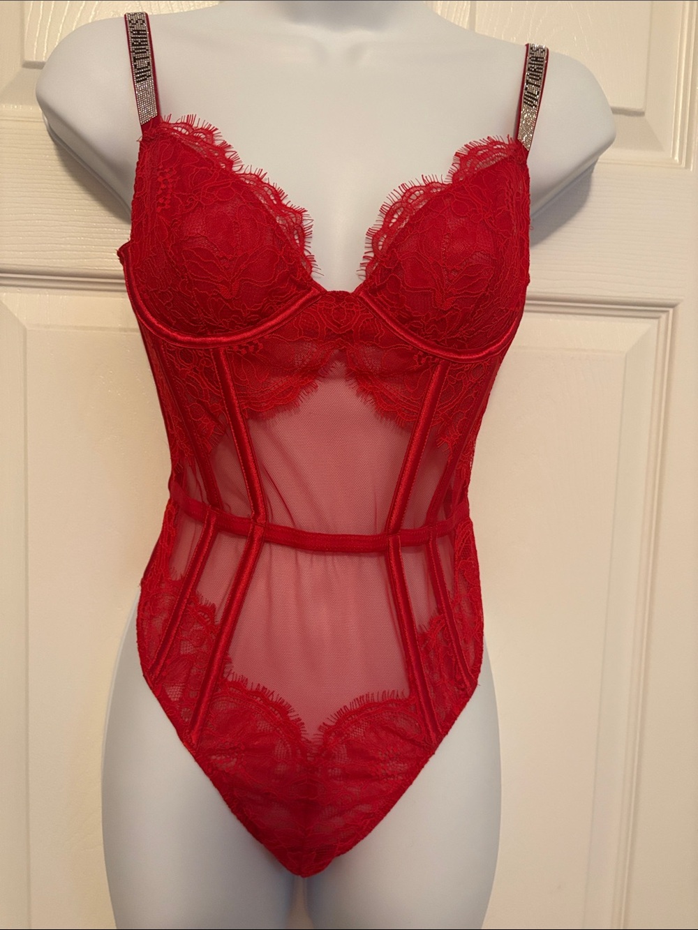 Victoria's Secret Red Lace Sheer Bodysuit